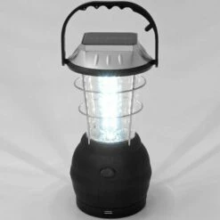 FVO Lampe De Camping Solaire Rechargeable 36 LED - Lanterne Avec Câble USB Et Crochet Panneau Solaire Chargeur USB Socle Rond