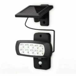 MEZHENG Lampe Solaire LED Extérieur IP44, Détecteur De Mouvements PIR, Projecteur Mural Maison Terrasse Balcon Noir, Protégé Contre Des éclaboussures, Lumière Blanche Froide 6500K