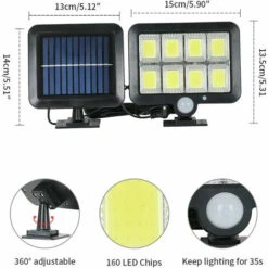 GOECO Lampe Solaire Extérieur, Lumière Solaire Avec Detecteur De Mouvement, Lampe De Sécurité Avec Câble De 5M Étanche IP65, 160 LED 3 Modes, Pour Cabanon Garage Jardin Balcon -Luminaire solaire Soldes 2022 66718664 5