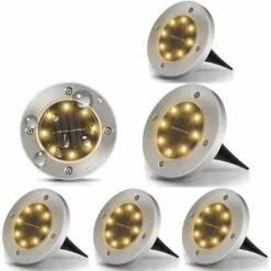 LLOVE Lumière Au Sol Solaire Extérieur, Lot De 6 Lumière Solaire Extérieur Jardin Avec 8 LED Blanc Chaud, IP65 étanche,