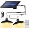 HIGHSAM Solaire Lampes Lustre Solaire Avec Télécommande étanche 2 Têtes Câble 3 M - Lumière Chaude -Luminaire solaire Soldes 2022 67632572 1