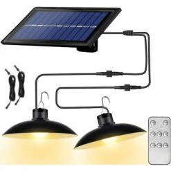 HIGHSAM Solaire Lampes Lustre Solaire Avec Télécommande étanche 2 Têtes Câble 3 M - Lumière Chaude