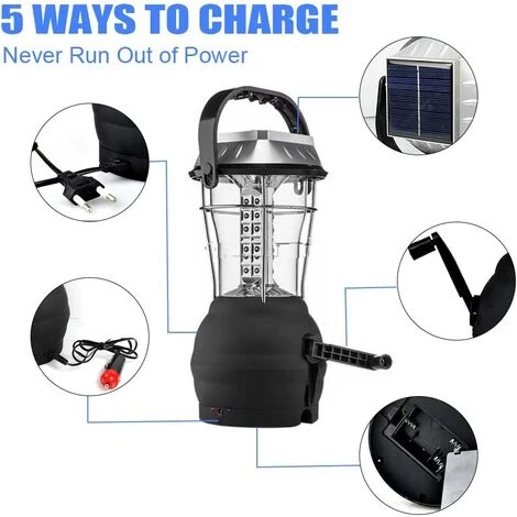 Lampe Solaire Camping Rechargeable, Lampe De Camping Solaire LED Avec Manivelle Et 3 Cordons Dalimentation, Lampe Manivelle Dynamo Pour Camping, Excursions, Secours, Pêche, Cave LangRay 5 Lampe Solaire Camping Rechargeable, Lampe De Camping Solaire LED Avec Manivelle Et 3 Cordons Dalimentation, Lampe Manivelle Dynamo Pour Camping, Excursions, Secours, Pêche, Cave LangRay – Image 3