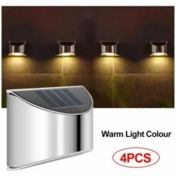 LLOVE 4 Pièces Lampe Solaire Applique Murale Solaire Extérieure En Acier Inoxydable Lumière De Clôture étanche 4LED Applique Murale De Paysage De Jardin De Cour IP65, Lumière Chaude,4 Pièces
