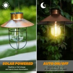 LLOVE Lanterne Solaire à Suspendre Avec Crochet, Lampe Solaire LED Vintage Avec Blanc Chaud, Cage En Acier, étanche, Pour Jardin, Cour, Patio, Clôture, Décoration – Bronze -Luminaire solaire Soldes 2022 67915355 2