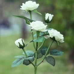 LLOVE Lampes Solaires à LED En Forme De Roses Artificielles Pour Extérieur, Décoration De Jardin, Cour, Patio, Tombe, Cimetière, Balcon, Décoration De Noël – Blanc -Luminaire solaire Soldes 2022 68201740 3