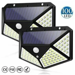 LLOVE Lot De 2 Projecteurs Solaire Avec Détecteur De Mouvement 100LED Applique Murale Solaire Lumineuse à Quatre Faces
