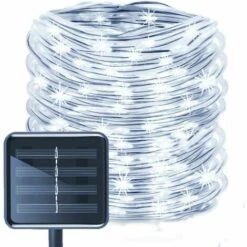 LLOVE Bande LED Guirlande Tube Lumineuse Solaire,Etanche 12M 100LED Solaire Ruban Lumineux Fil De Cuivre Tuyau De Lumière Pour Extérieur Mariage Maison Fête Noël Décoration (Blanc)