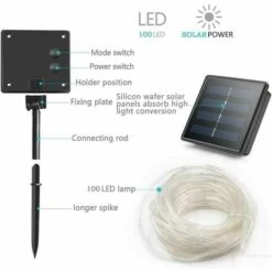 LLOVE Bande LED Guirlande Tube Lumineuse Solaire,Etanche 12M 100LED Solaire Ruban Lumineux Fil De Cuivre Tuyau De Lumière Pour Extérieur Mariage Maison Fête Noël Décoration (Blanc) -Luminaire solaire Soldes 2022 68573668 3