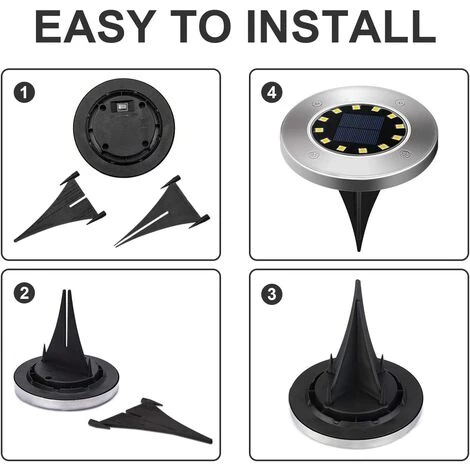 LLOVE Lampe Solaire Extérieure 12 LED 4 Pièces Lampe Solaire Lumière Chaude Lampe Solaire De Jardin Imperméable Acier Inoxydable Pour Extérieur, Jardin, Patio, Pelouse, Cour, Trottoir 4 LLOVE Lampe Solaire Extérieure 12 LED 4 Pièces Lampe Solaire Lumière Chaude Lampe Solaire De Jardin Imperméable Acier Inoxydable Pour Extérieur, Jardin, Patio, Pelouse, Cour, Trottoir – Image 2
