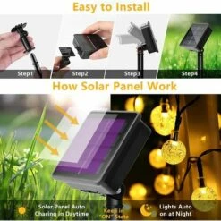 MONLY Guirlande Solaire Guirlande Lumineuse Solaire Extérieure 40LED Globe De Cristal Imperméable Guirlande Lumineuse Pour Jardin, Cour, Camping, Mariage, Décoration De Noël (Blanc Chaud) -Luminaire solaire Soldes 2022 68773322 3