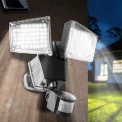 IDMARKET Projecteur Solaire 2 Têtes 100 LED Détecteur De Mouvement